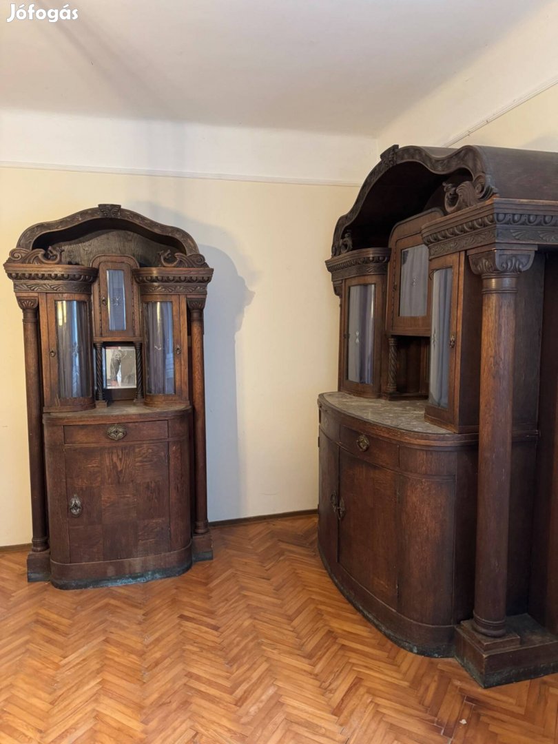 1930-as antik jellegű tálalószekrény garnitúra, márványlapos