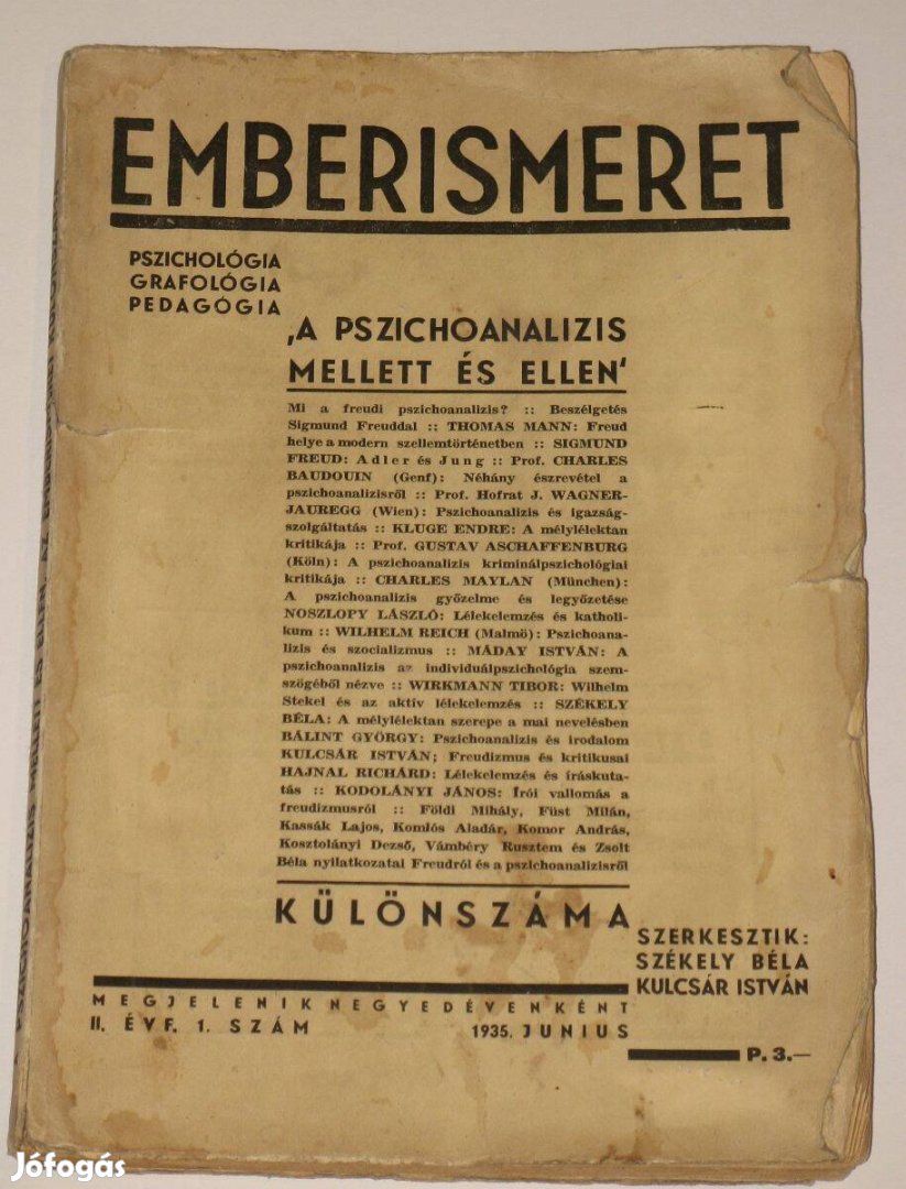 1935 Emberismeret pszichológia grafológia Freud Kosztolányi Bp.12.ker