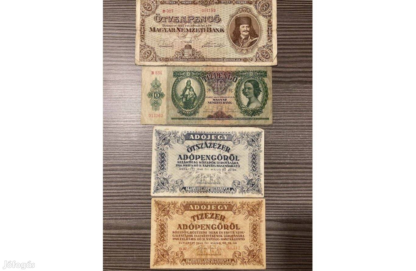 1936 10 tíz 1945 50 ötven pengő bankjegy papírpénz bankó és adópengő