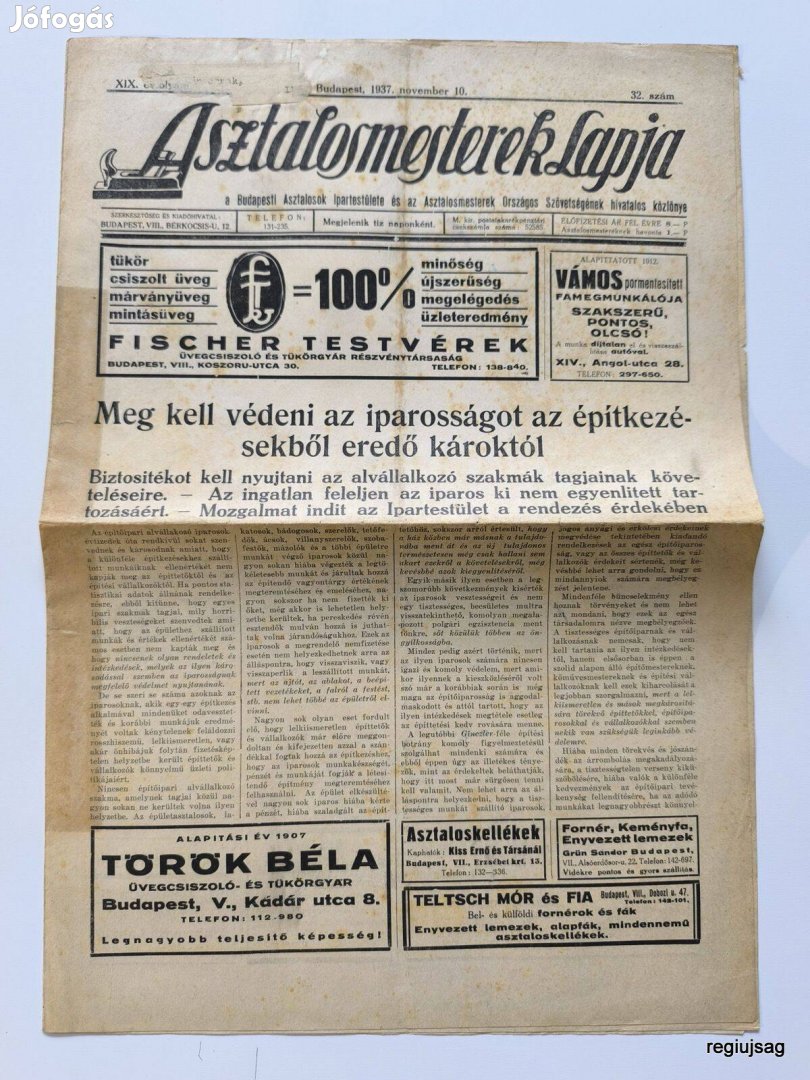 1937 XI 10 / Asztalosmesterek Lapja / Régi Újságok Képregények