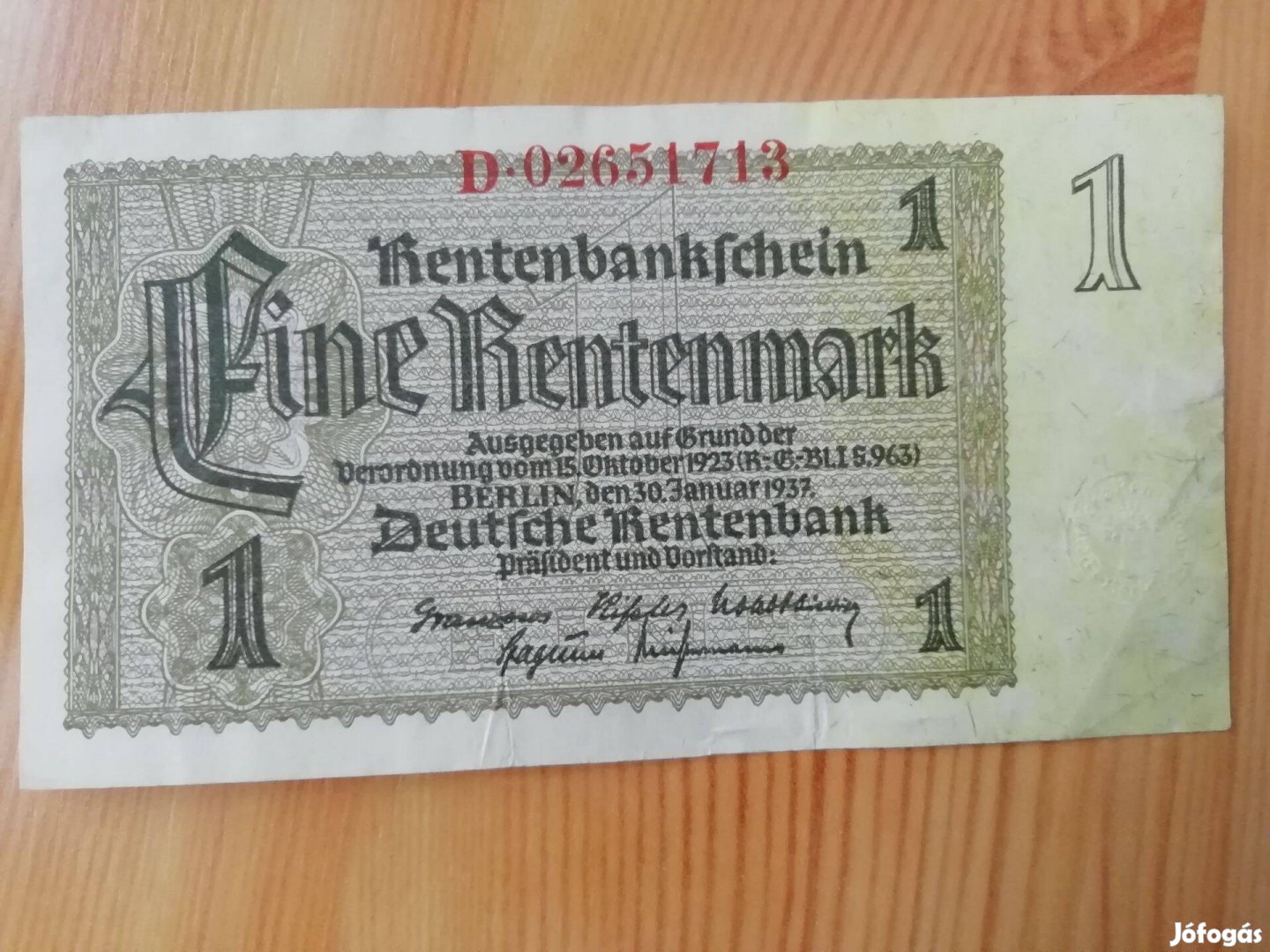 1937-es Német Birodalmi 1 Rentenmark