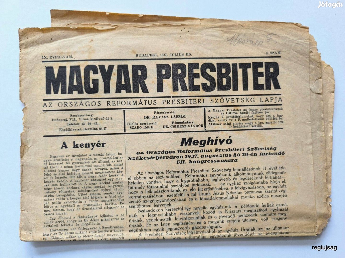 1937 július / Magyar Presbiter / Újság - Magyar / Ssz.: 27554