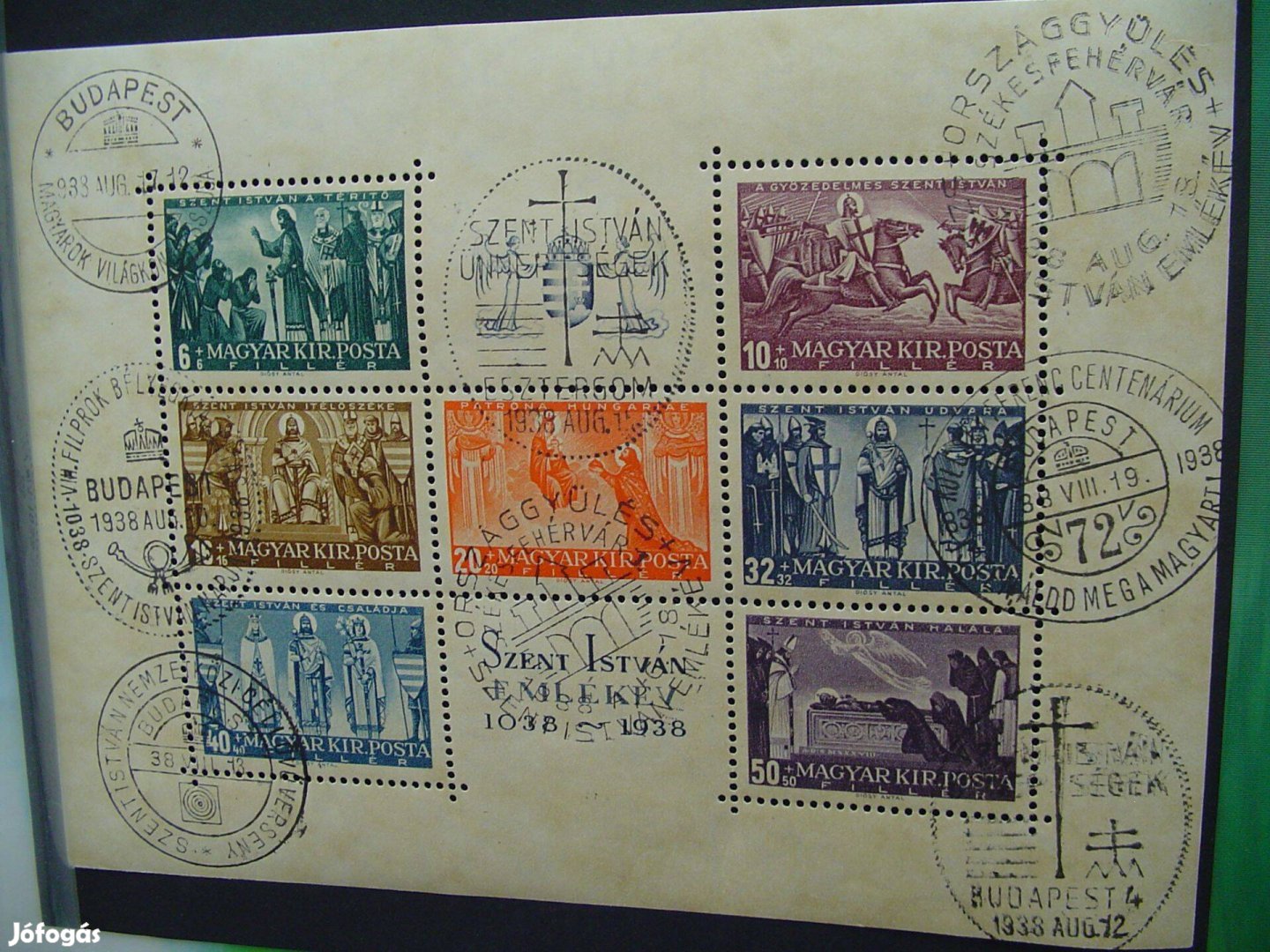 1938-as Szent István blokk Ritka alkalmi bélyegzéssekkel