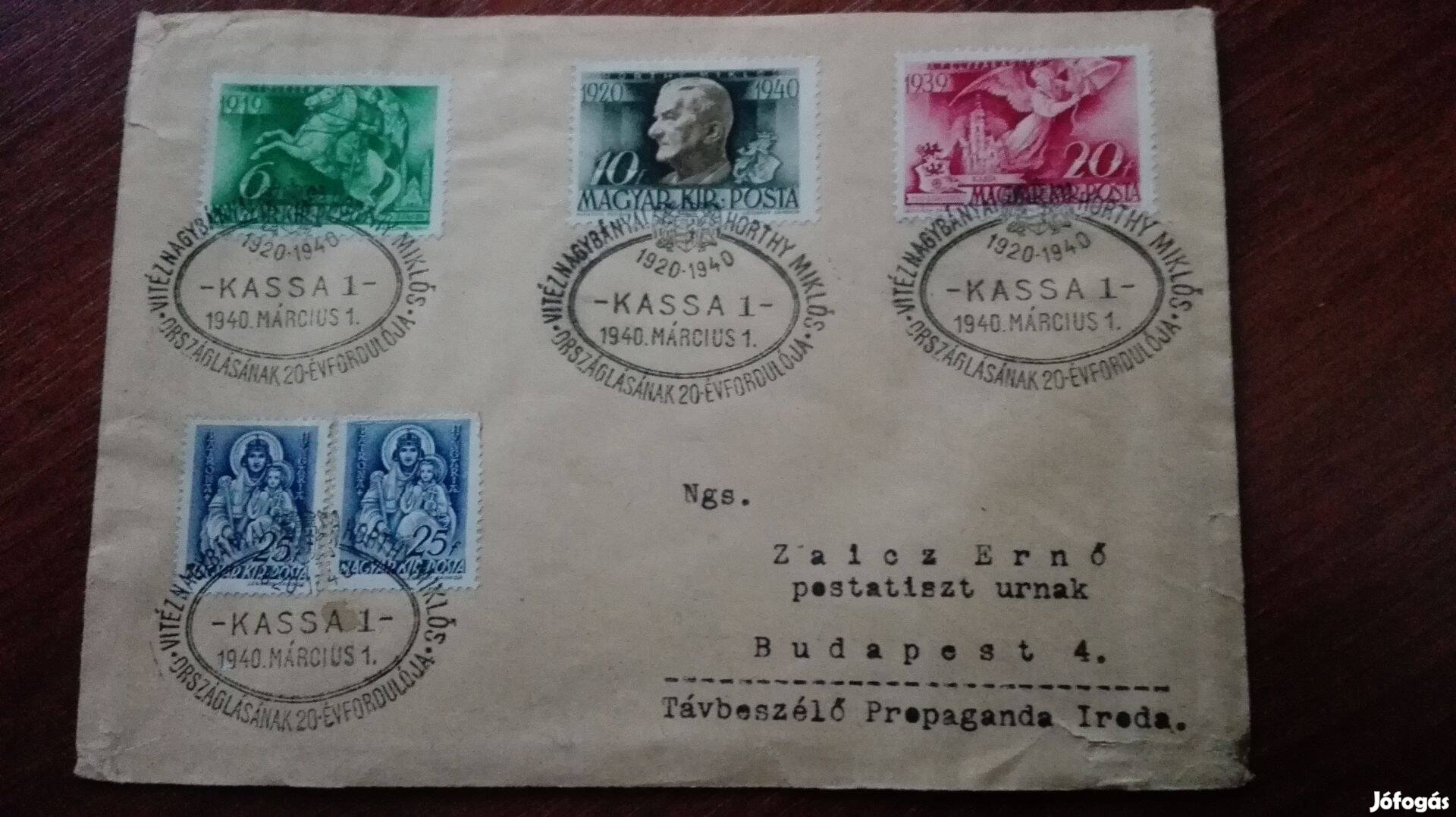 1940-es Kassa Visszafoglalása boríték eredeti alkalmi bélyegzé