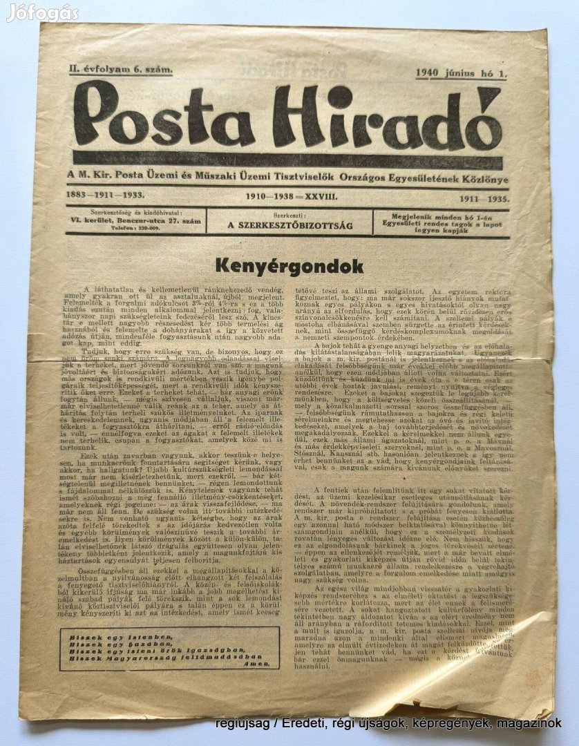 1940 június 1 / Posta Hiradó / Újság - Magyar / Ssz.: 28867