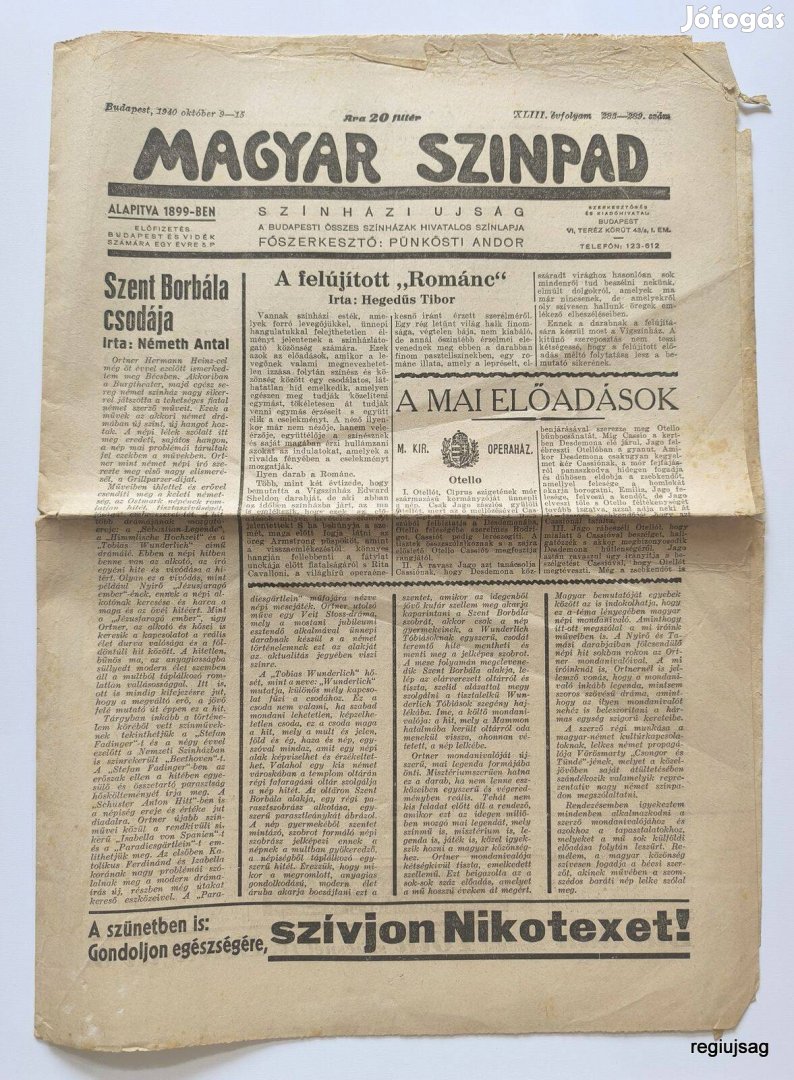 1940 október 9 - 13 / Magyar Szinpad / Újság - Magyar