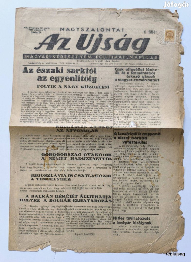 1941 III 3 / Az Ujság (Nagyszalontai) / Régi Újságok Képregények