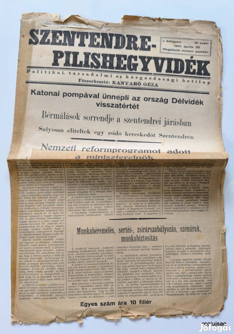 1941 IV 30 / Szentendre-Pilishegyvidék / Régi Újságok Képregények