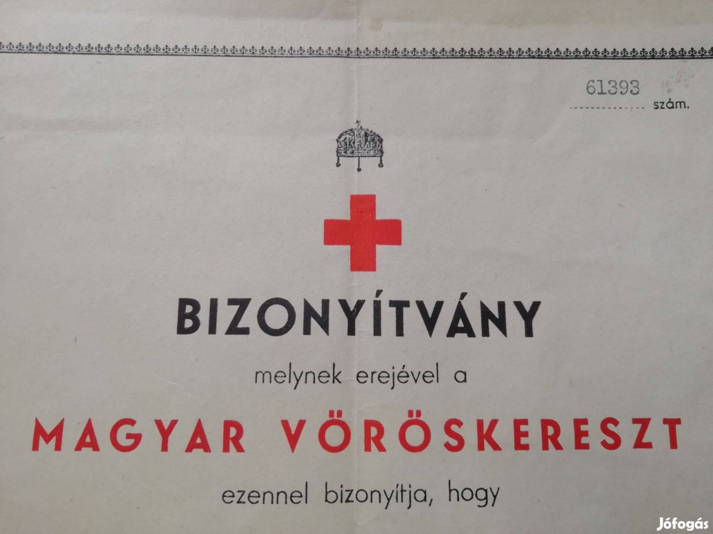 1944-es Magyar Vöröskeresztes Felsőgallai bizonyítvány