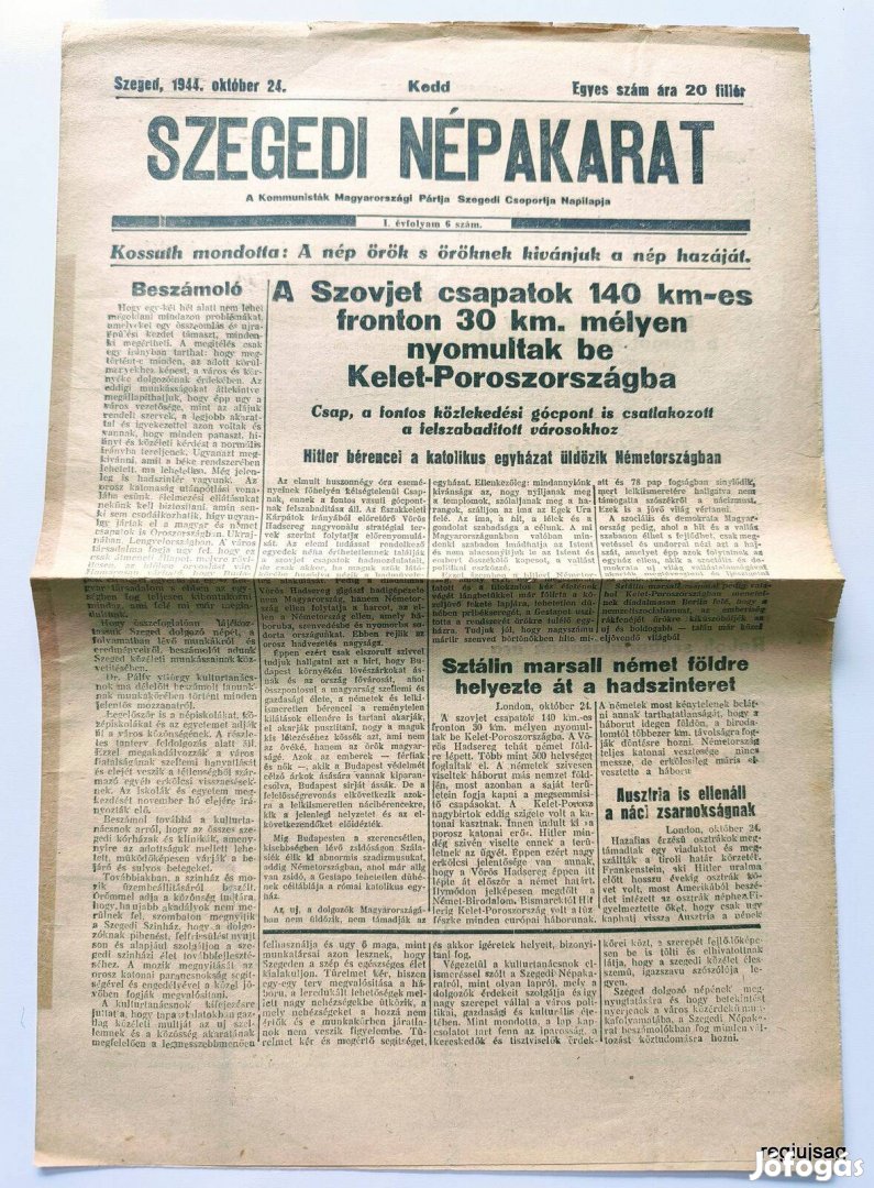 1944 október 24 / Szegedi Népakarat / Újság - Magyar