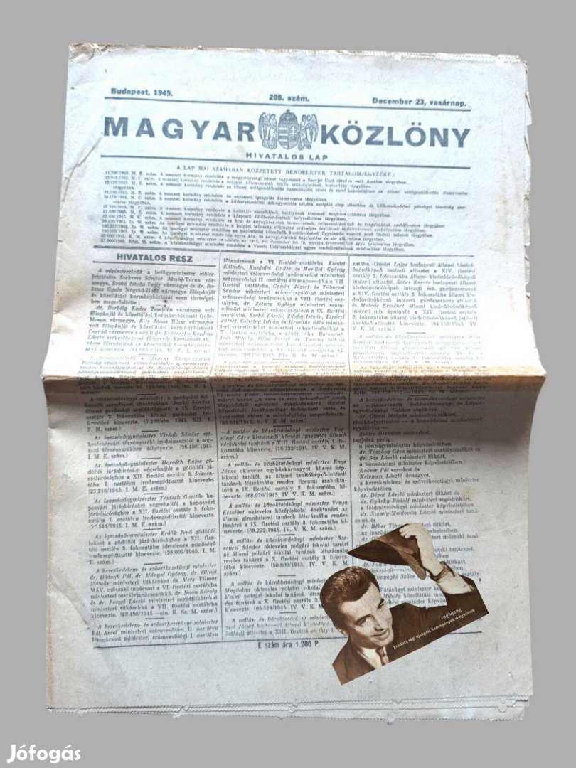 1945 december 23 / Magyar Közlöny / Újság - Magyar