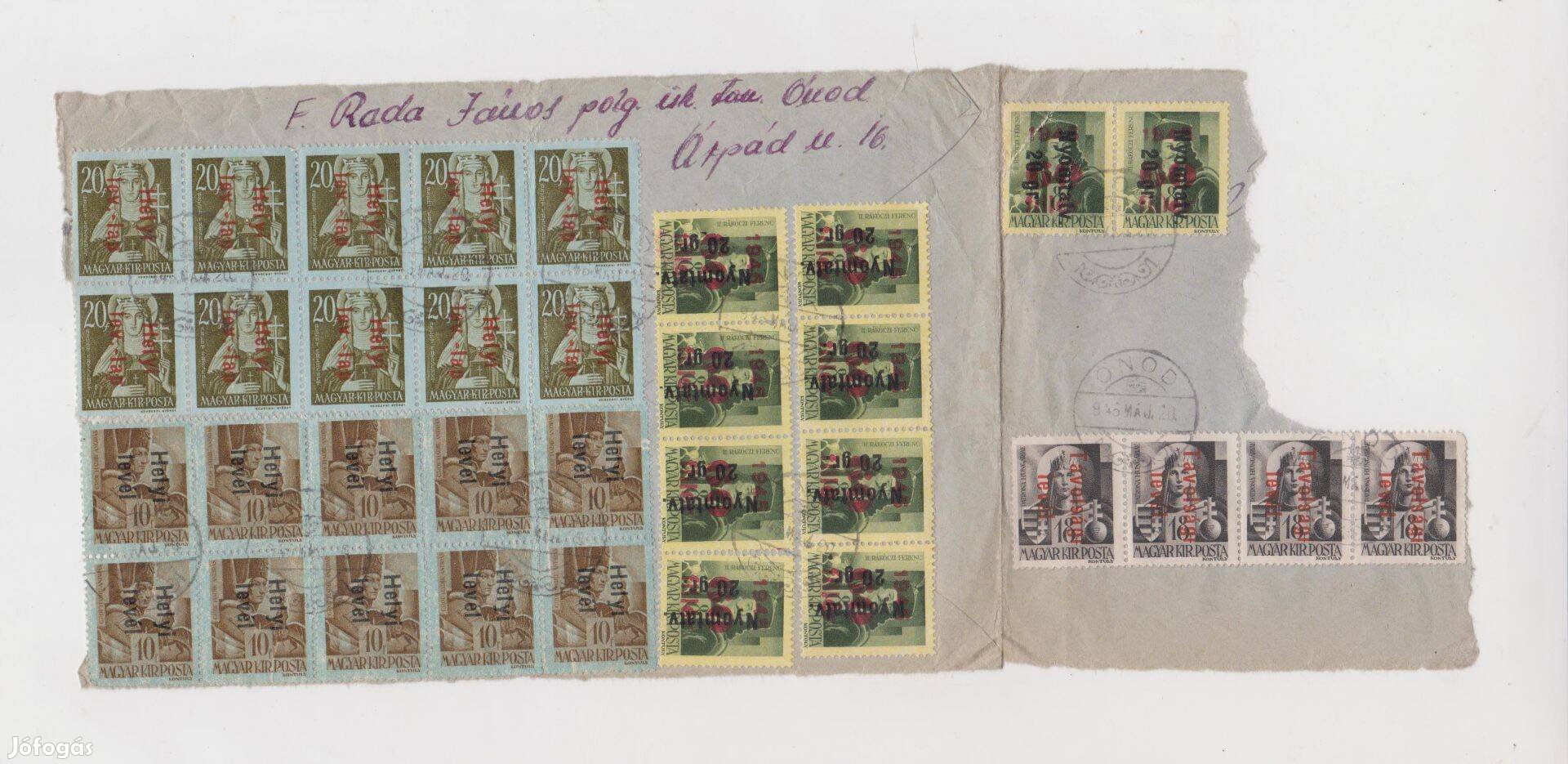 1945 felülbélyegzett filléres bélyegek