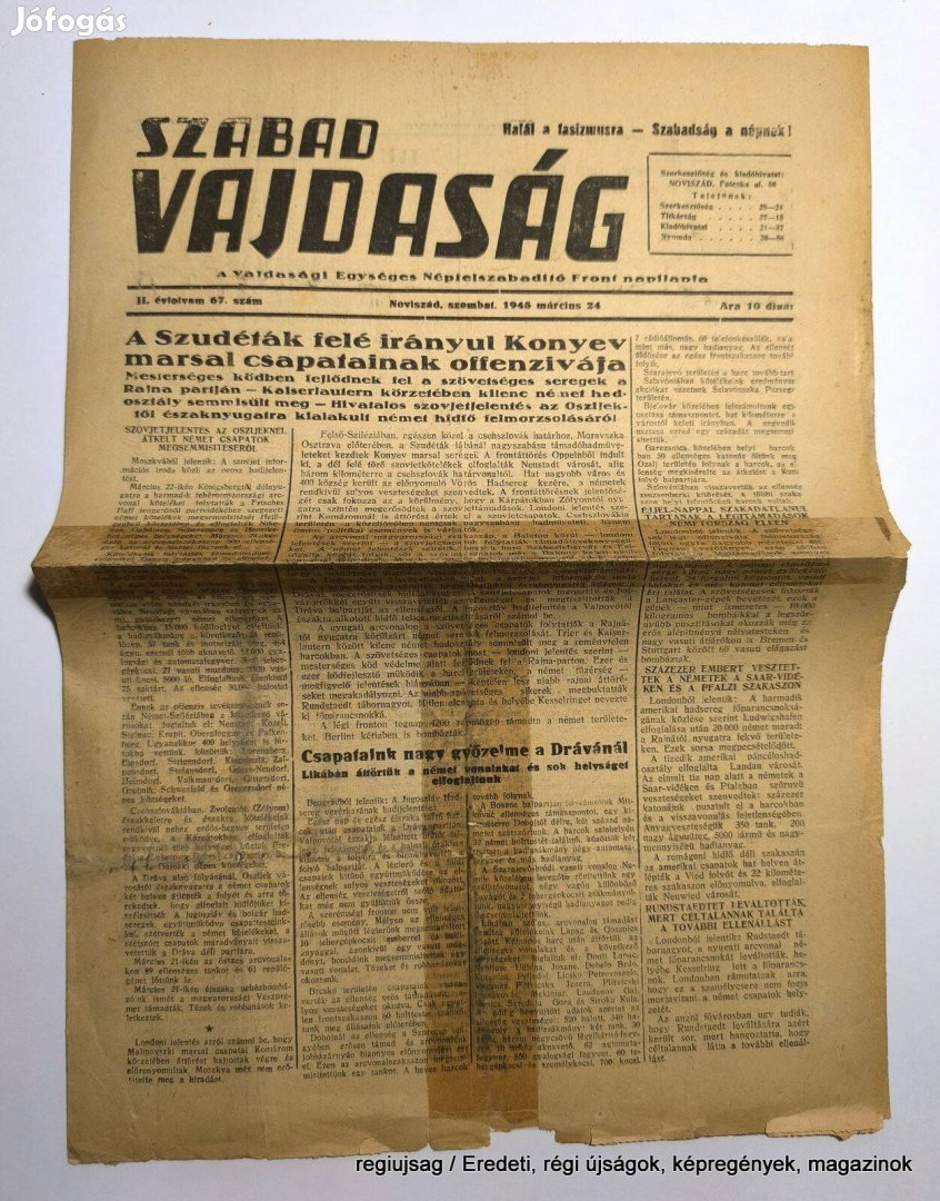 1945 március 24 / Szabad Vajdaság / Újság - Magyar