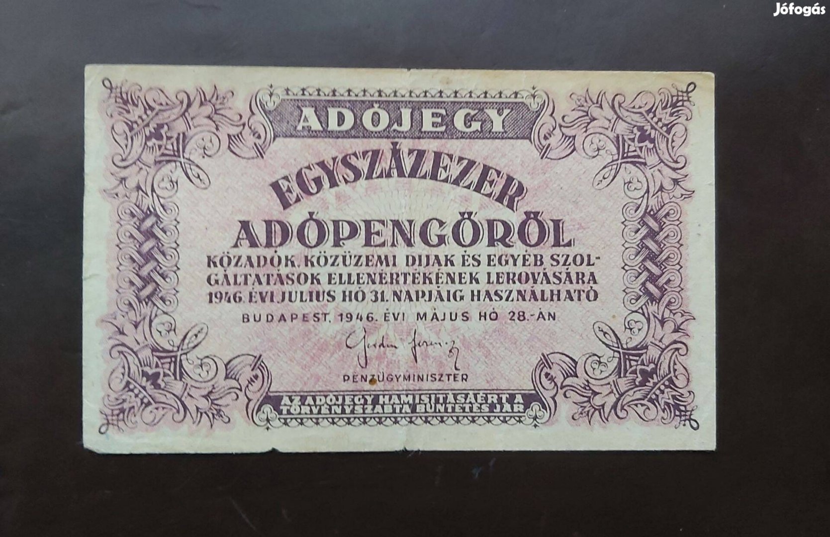 1946 Egyszázezer Adopengőröl