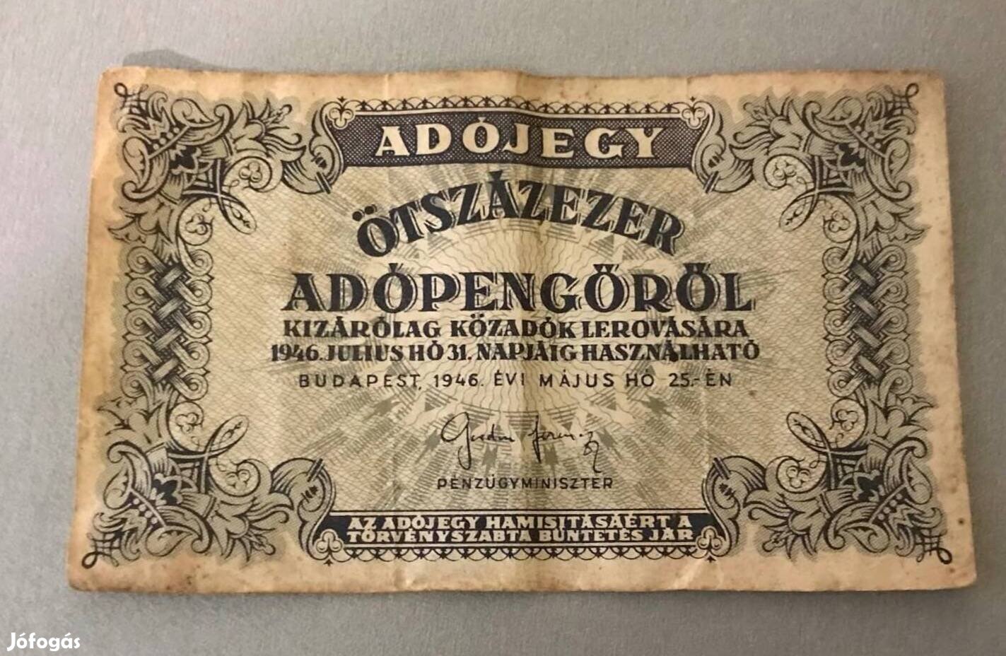 1946 - os évi adójegy eladó