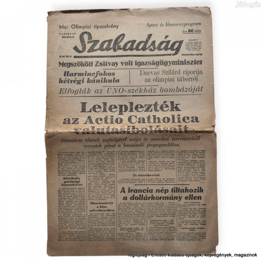 1946 július 25 / Szabadság / Eredeti újság Ssz.: 33578