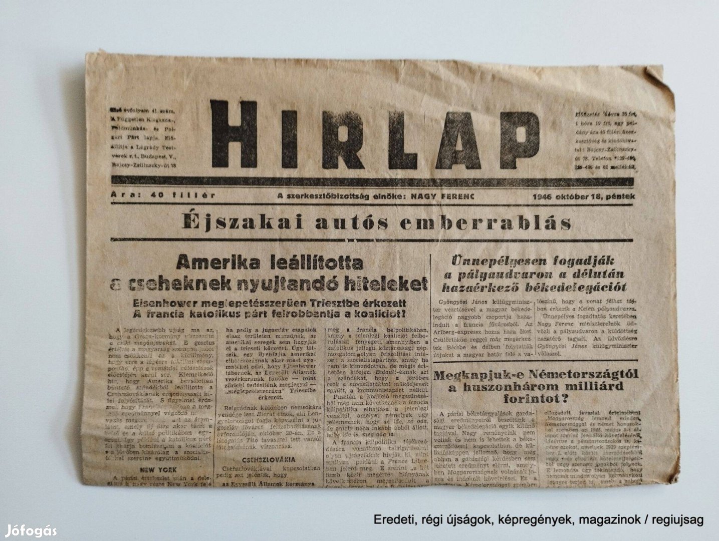 1946 október 18 / Hirlap / Újság - Magyar / Ssz.: 26836