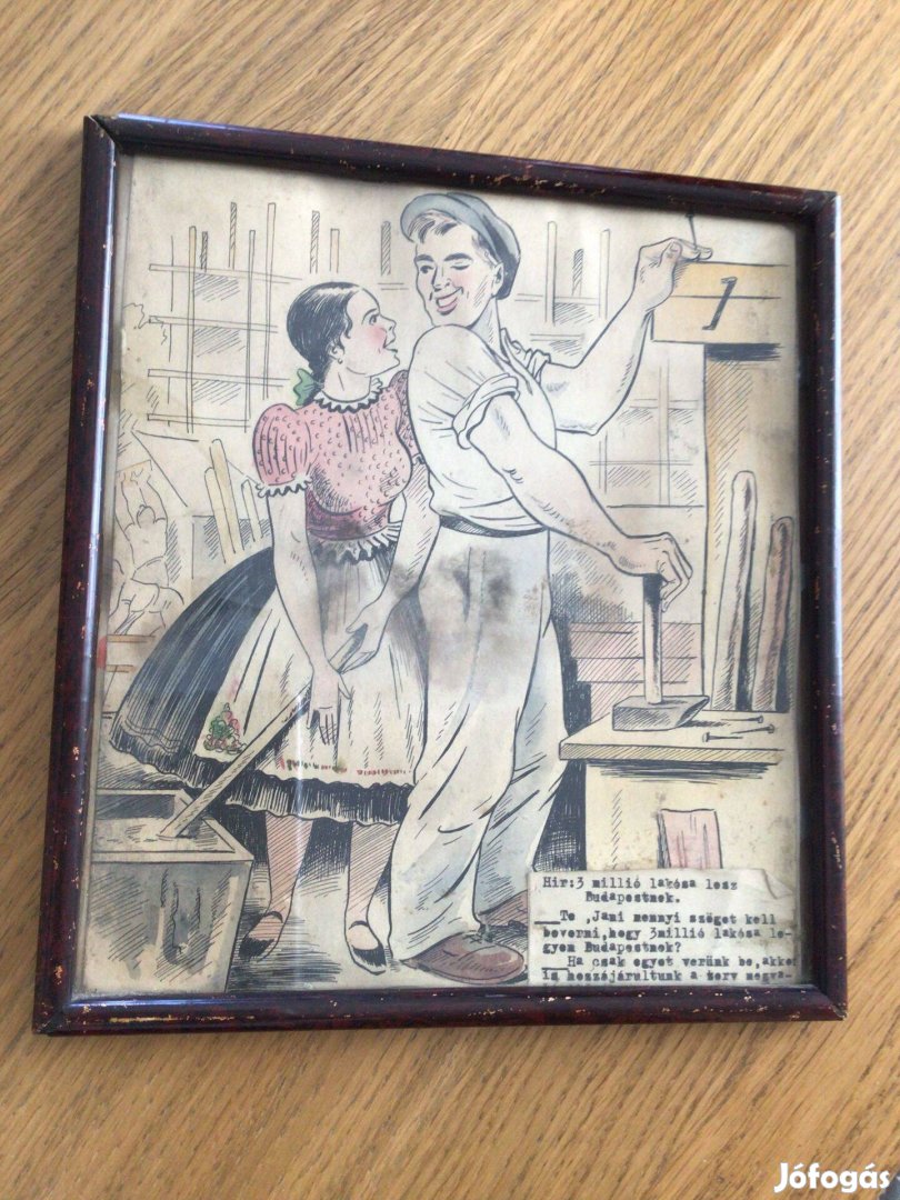 1947-es karikatúra valószínűleg a Pesti Izé c. újságból 24 x 26,5 cm