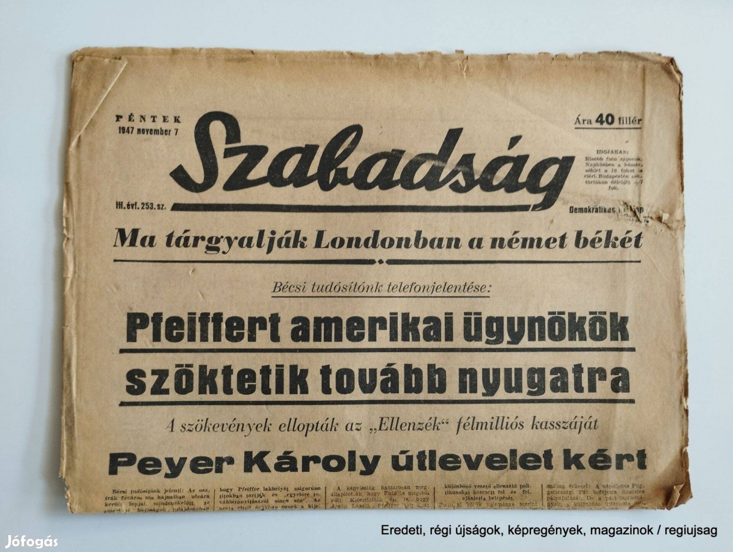 1947 november 7 / Szabadság / Újság - Magyar / Ssz.: 26837