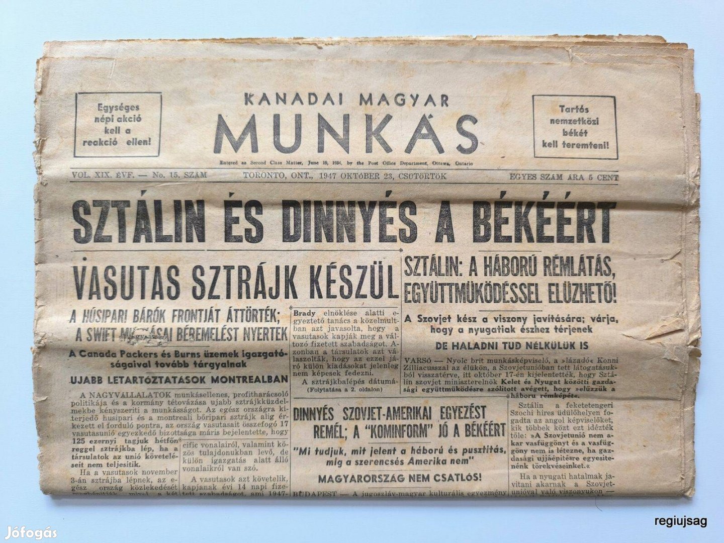 1947 október 23 / Kanadai Magyar Munkás / Újság - Magyar