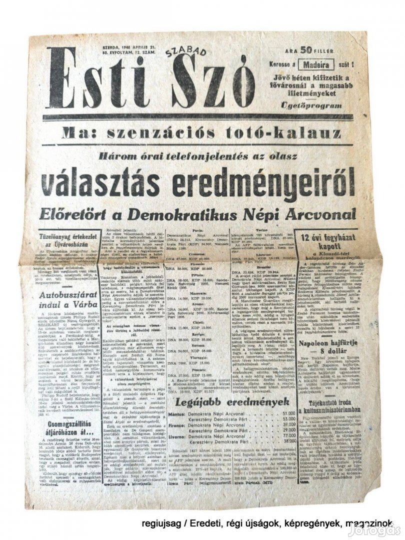 1948 április 21 / Esti Szó (Szabad) / Eredeti, régi újságok