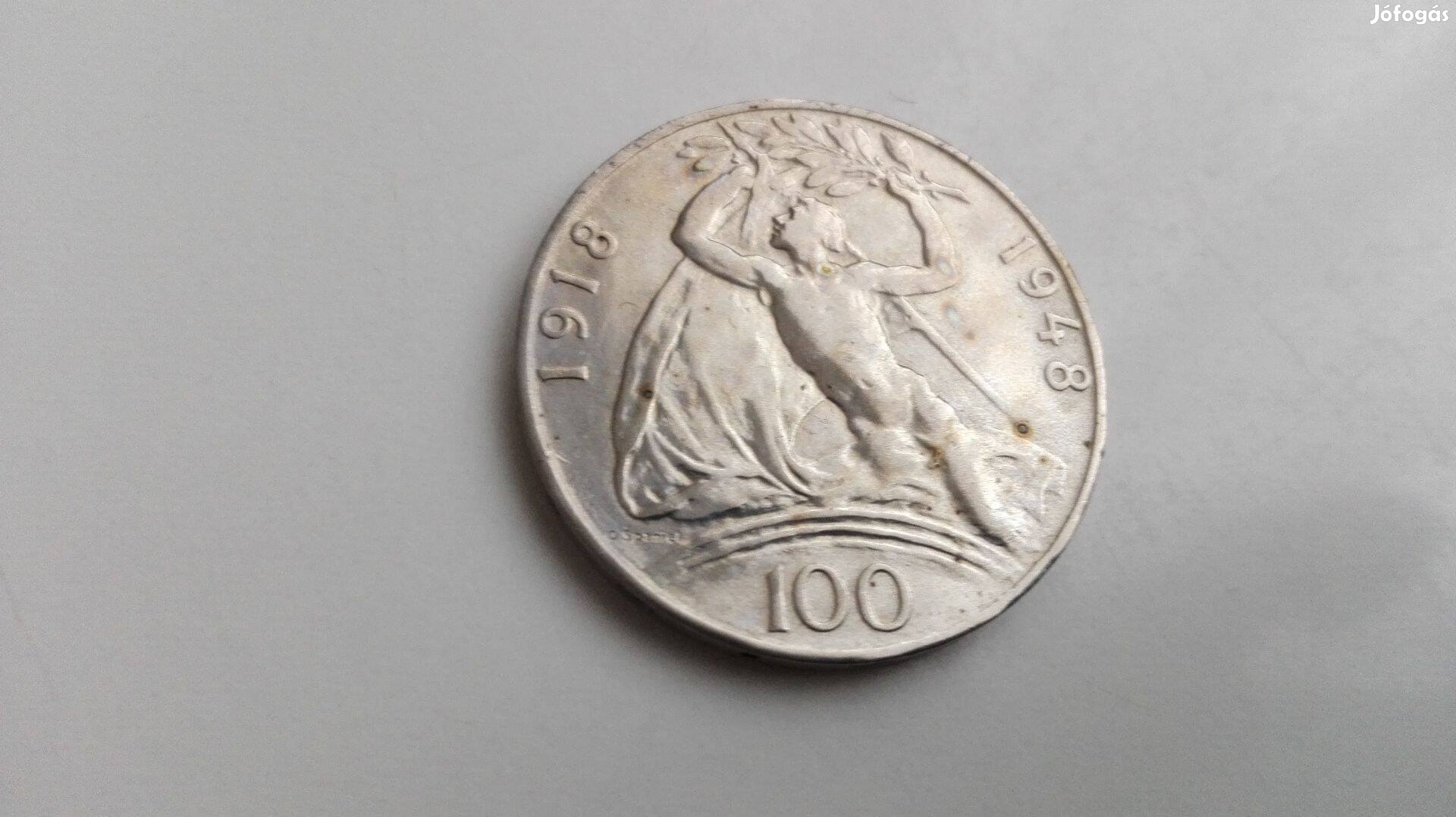 1948-as "Függetlenség" ezüst csehszlovák 100 korona