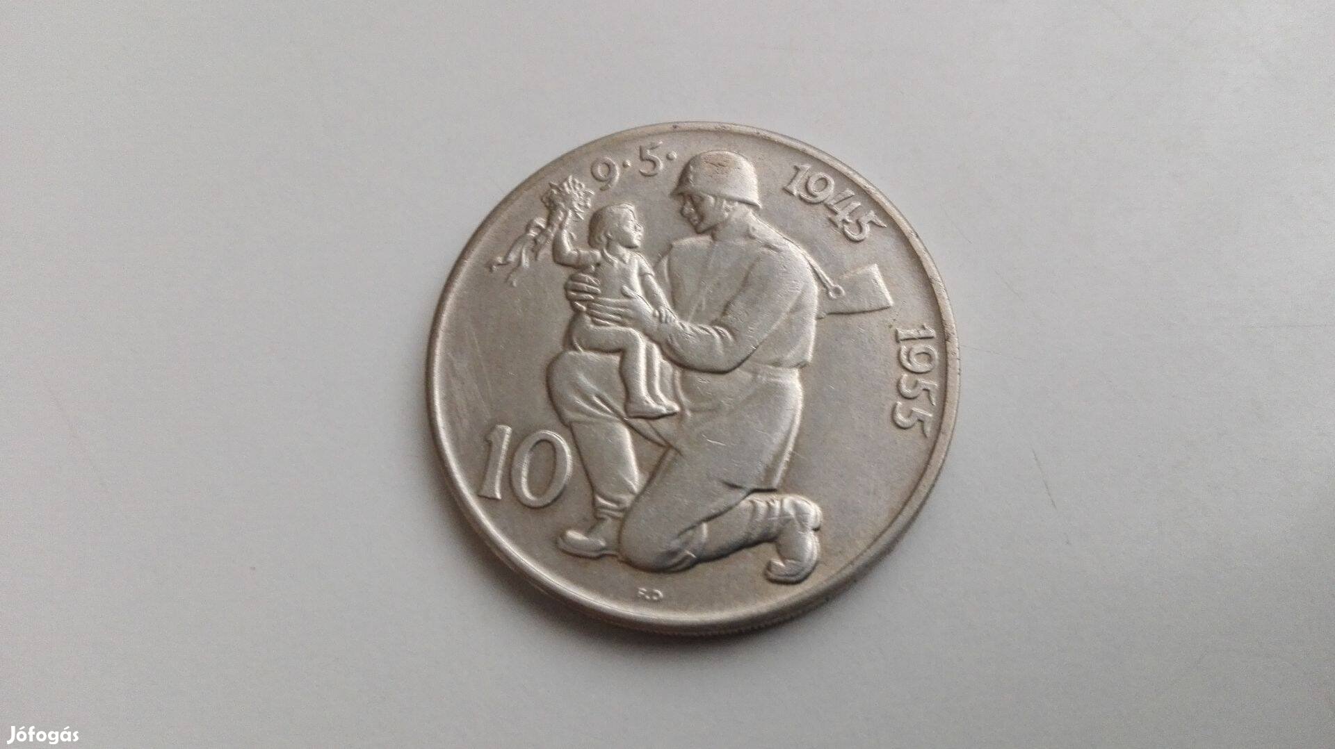 1955-ös Csehszlovák ezüst 10 korona