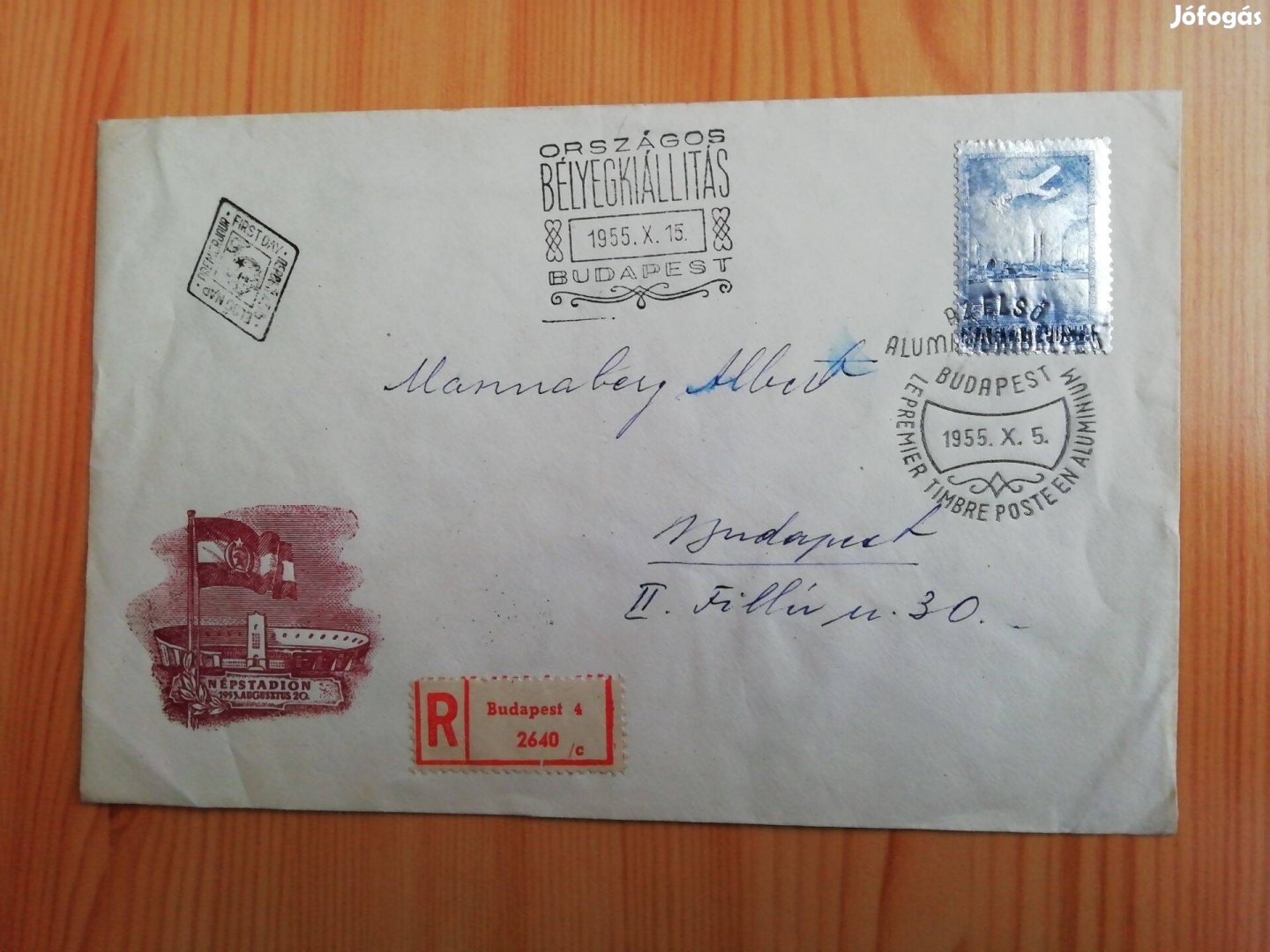 1955-ös bélyegkiálítás FDC auminium bélyegel futott