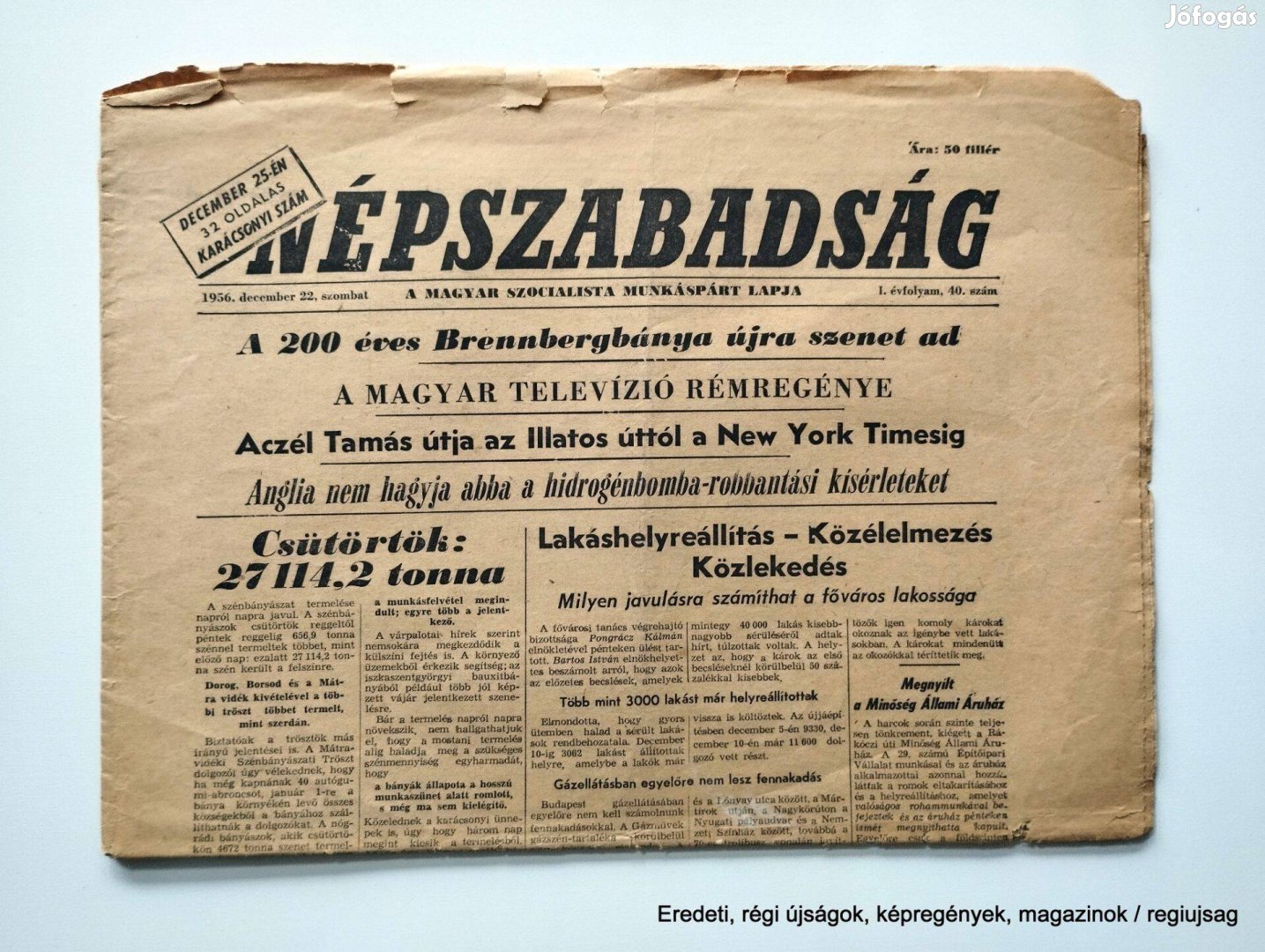 1956 december 22 / Népszabadság / Újság - Magyar / Ssz.: 26737