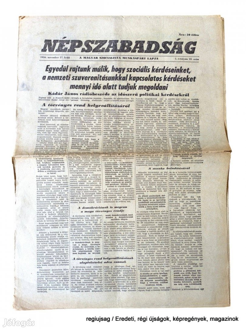 1956 november 27 / Népszabadság / Eredeti, régi újságok