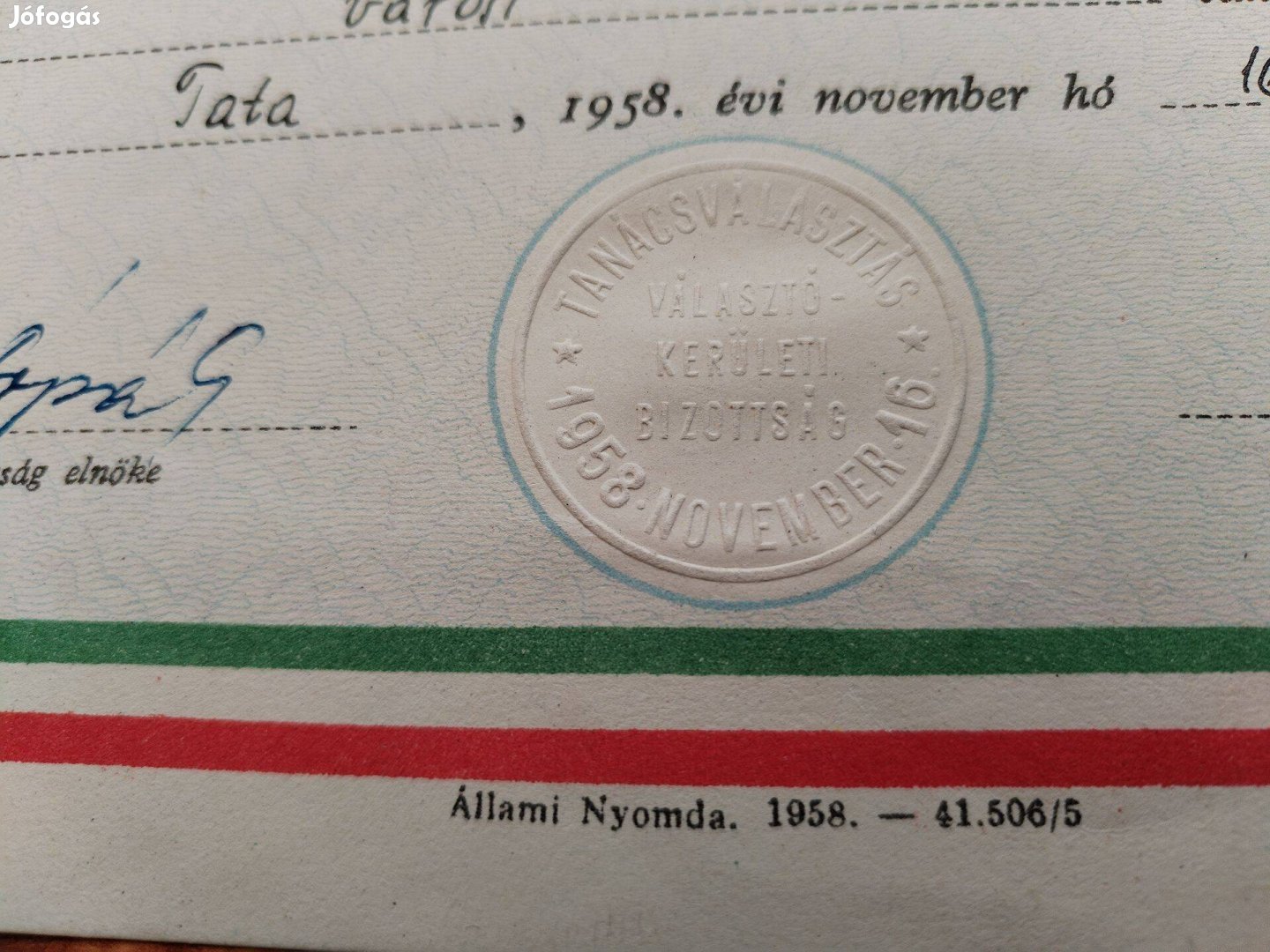 1958-as Tatai választókerület Bizotsági Megbízólevél