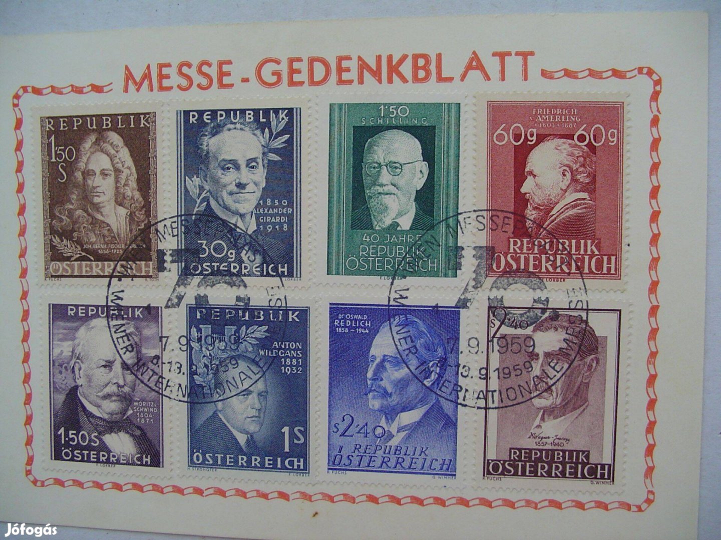 1959-es Bécsi Nemzetközi Vásár Bélyeg sorral levelezőlap alkalmi b