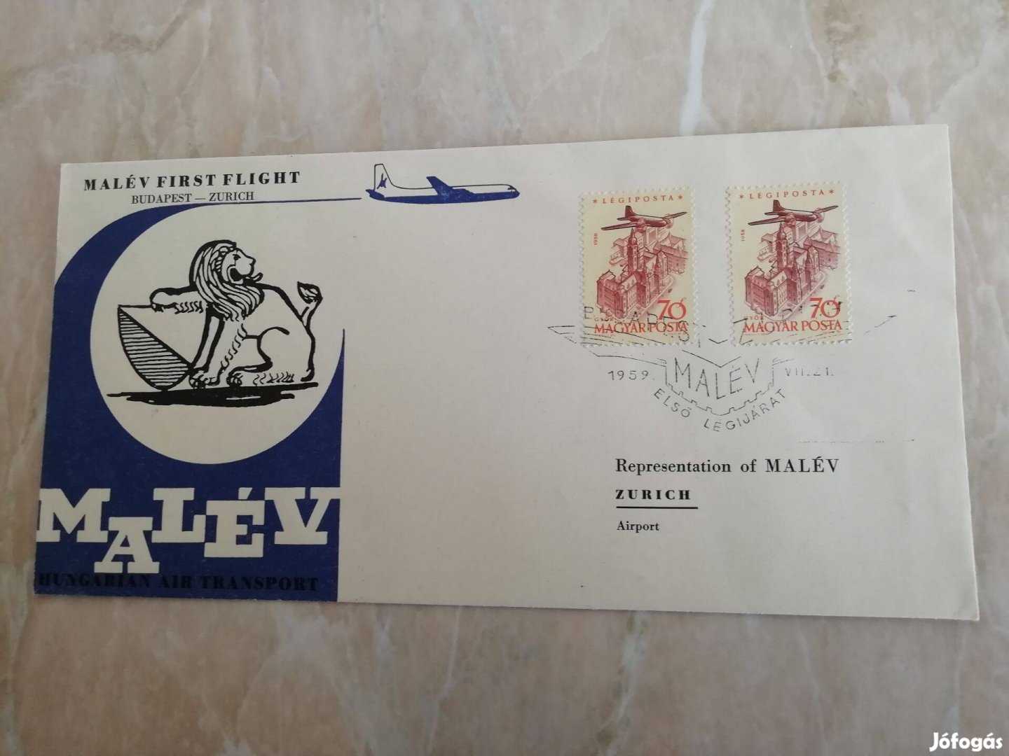 1959-es első Maléves Légijárat FDC Zürichbe