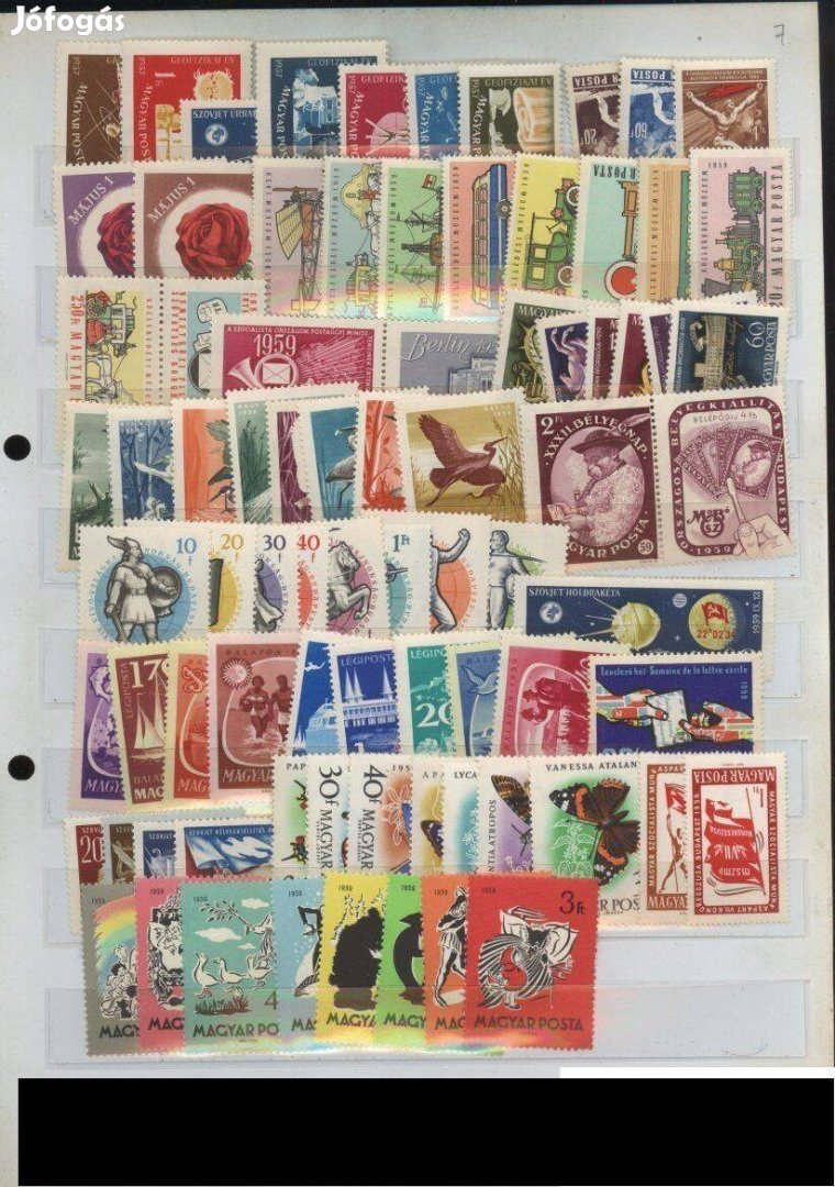 1959 év , Postatiszta Komplett Magyar Évjárat Bélyegei Blokokkal