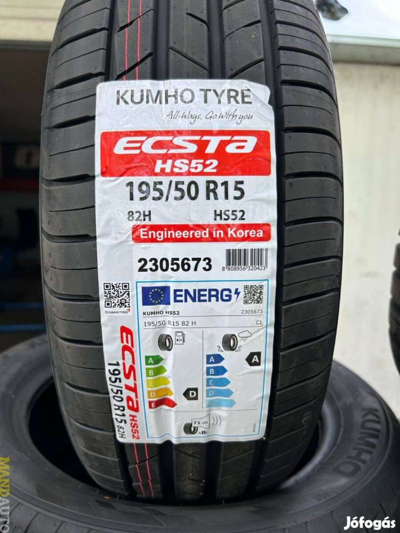 195/50R15 Kumho Ecsta HS52,Új nyárigumi