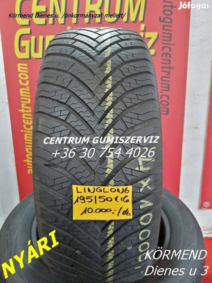 195/50r16 használt nyári gumi Linglong 4db 10.000 Ft