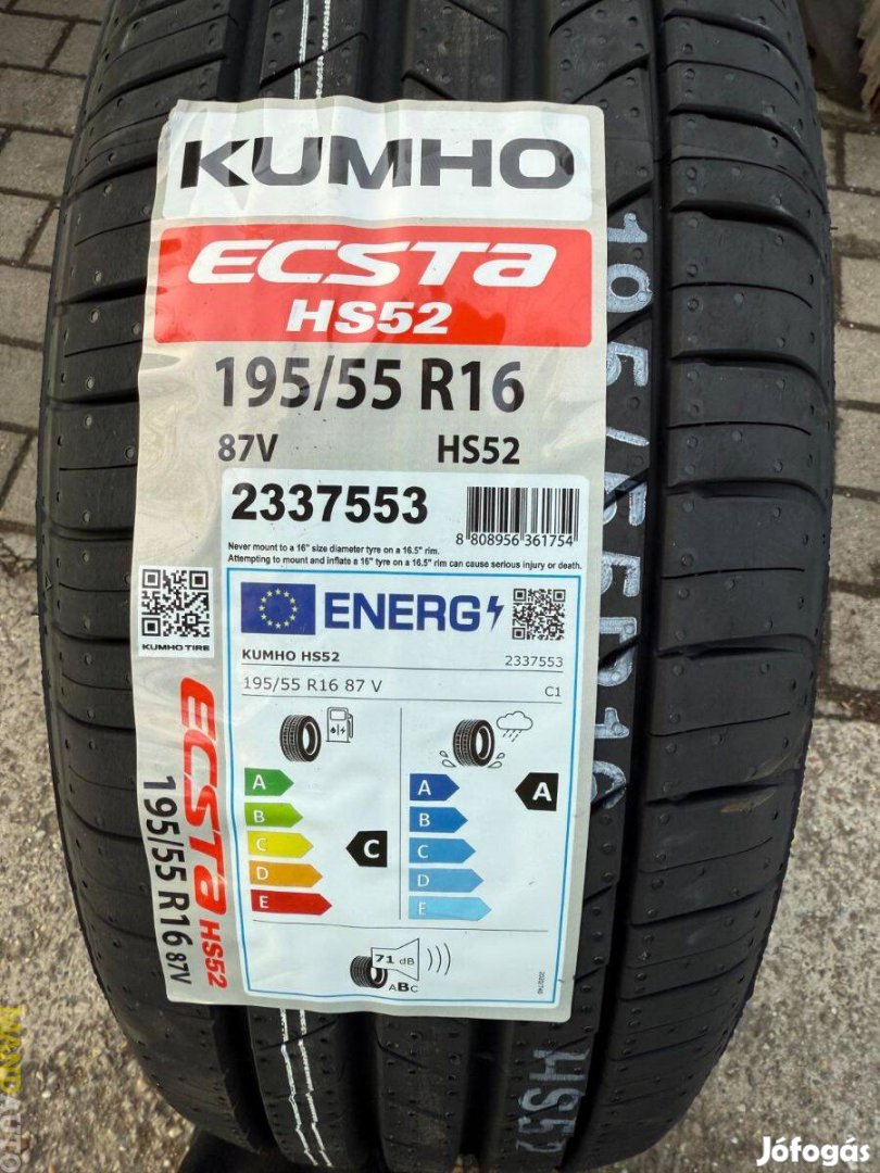 195/55R16 Kumho Ecsta HS52,Új nyárigumi