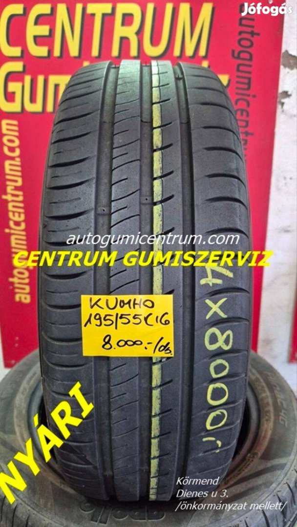 195/55r16 használt nyári gumi Kumho 4db 8.000 Ft