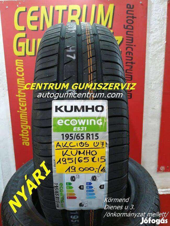 195/65R15 Kumho nyári gumi 19.000 Ft