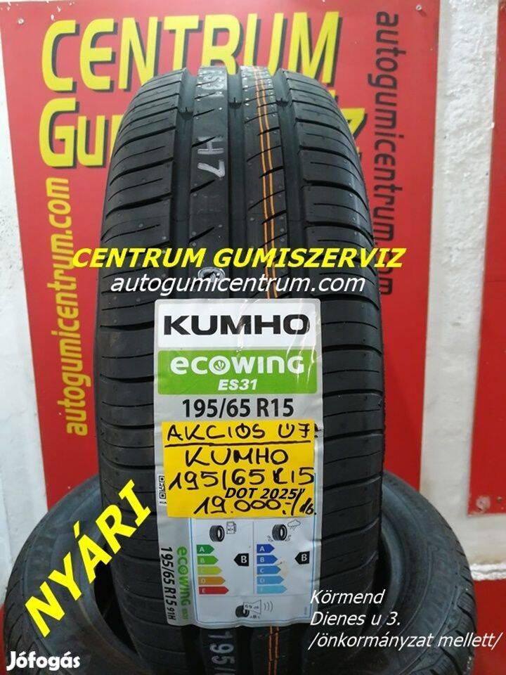 195/65R15 Kumho nyári gumi DOT 2025 19.000 Ft