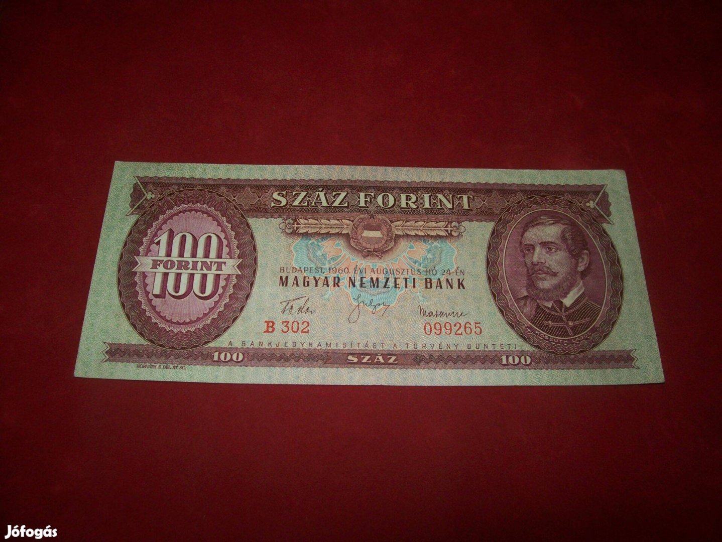 1960 évjáratú 100 forintos. B302. Kép szerint