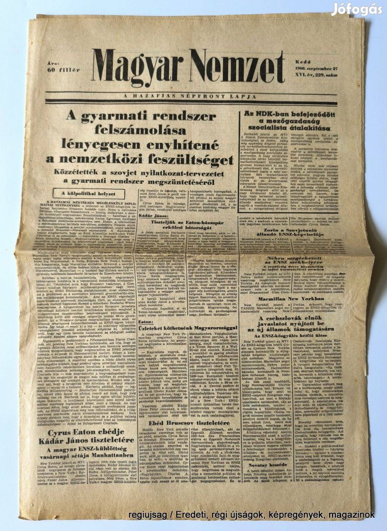 1960 szeptember 27 / Magyar Nemzet / Újság - Magyar