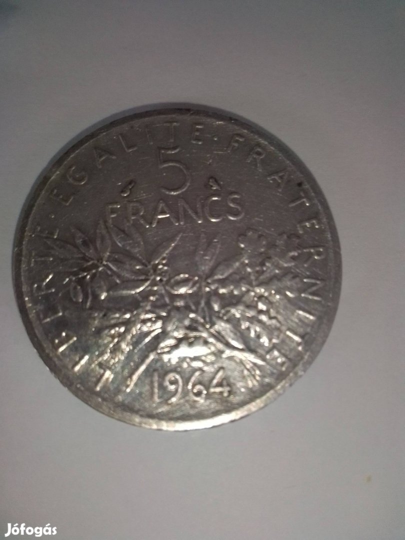 1964, 5 Francs, igen ritka hibás veret, fordított fej-írás, eladó!