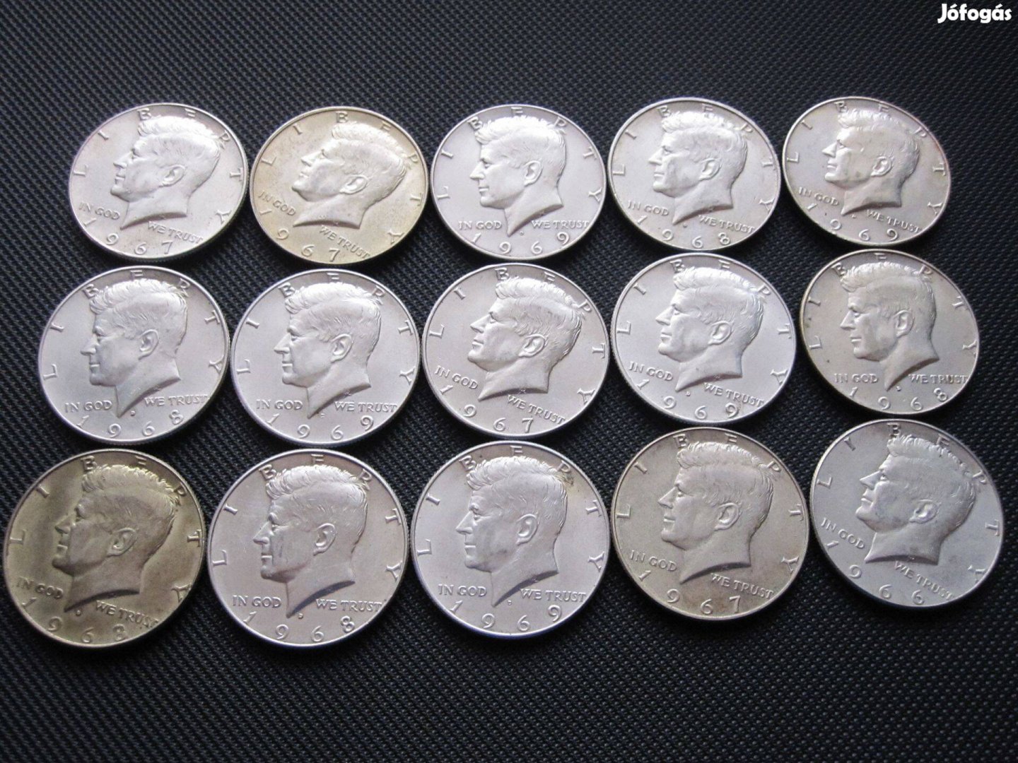 1966 1967 1968 1969 Kennedy fél dollár 15db 40% ezüst