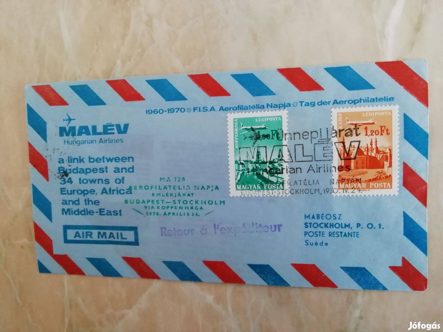 1970 ritka fellül bélyegzéssel régi Légiposta FDC