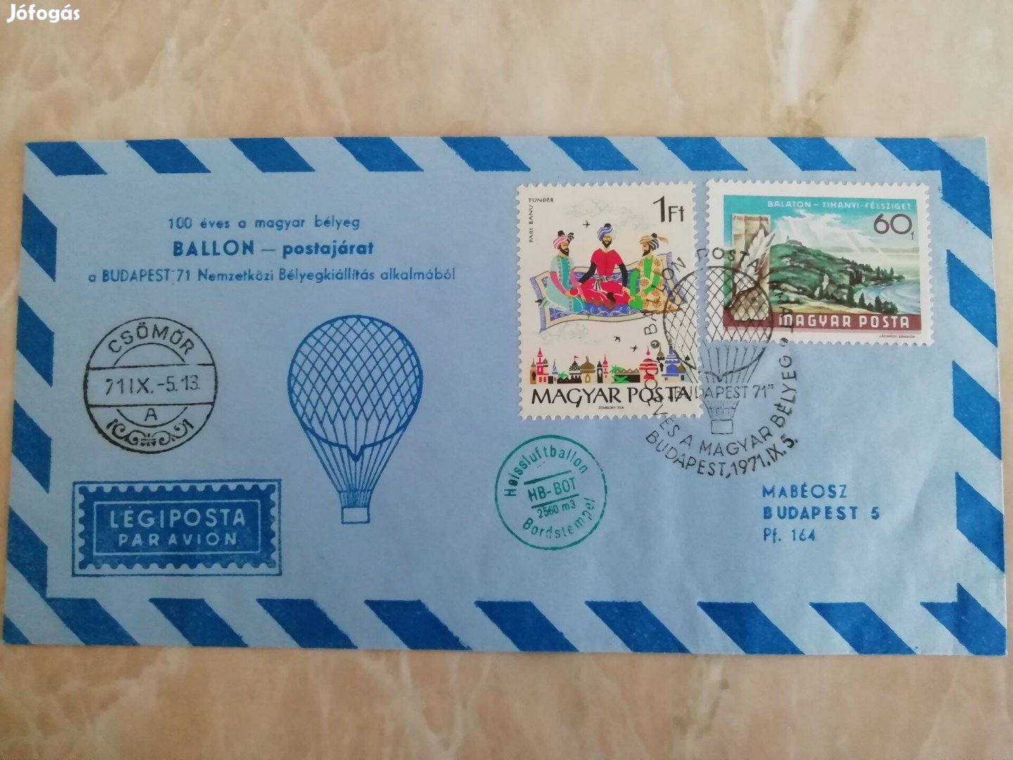 1971-es ritka fellül bélyegzésel régi Légiposta FDC