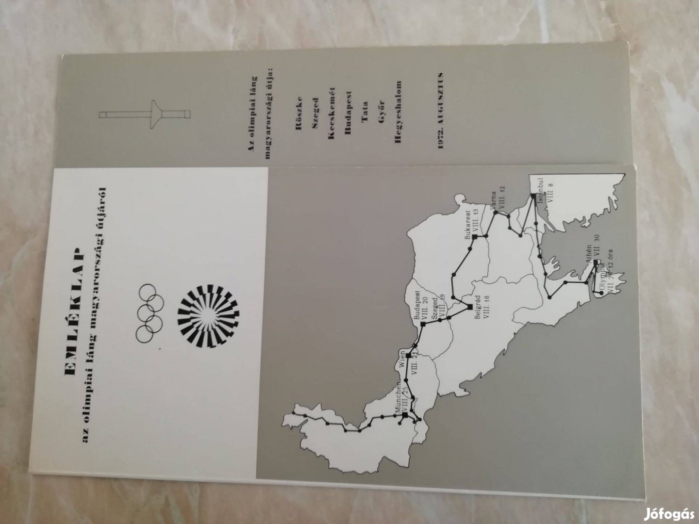 1972-es Müncheni Olimpiai láng Magyarországi útja emléklap