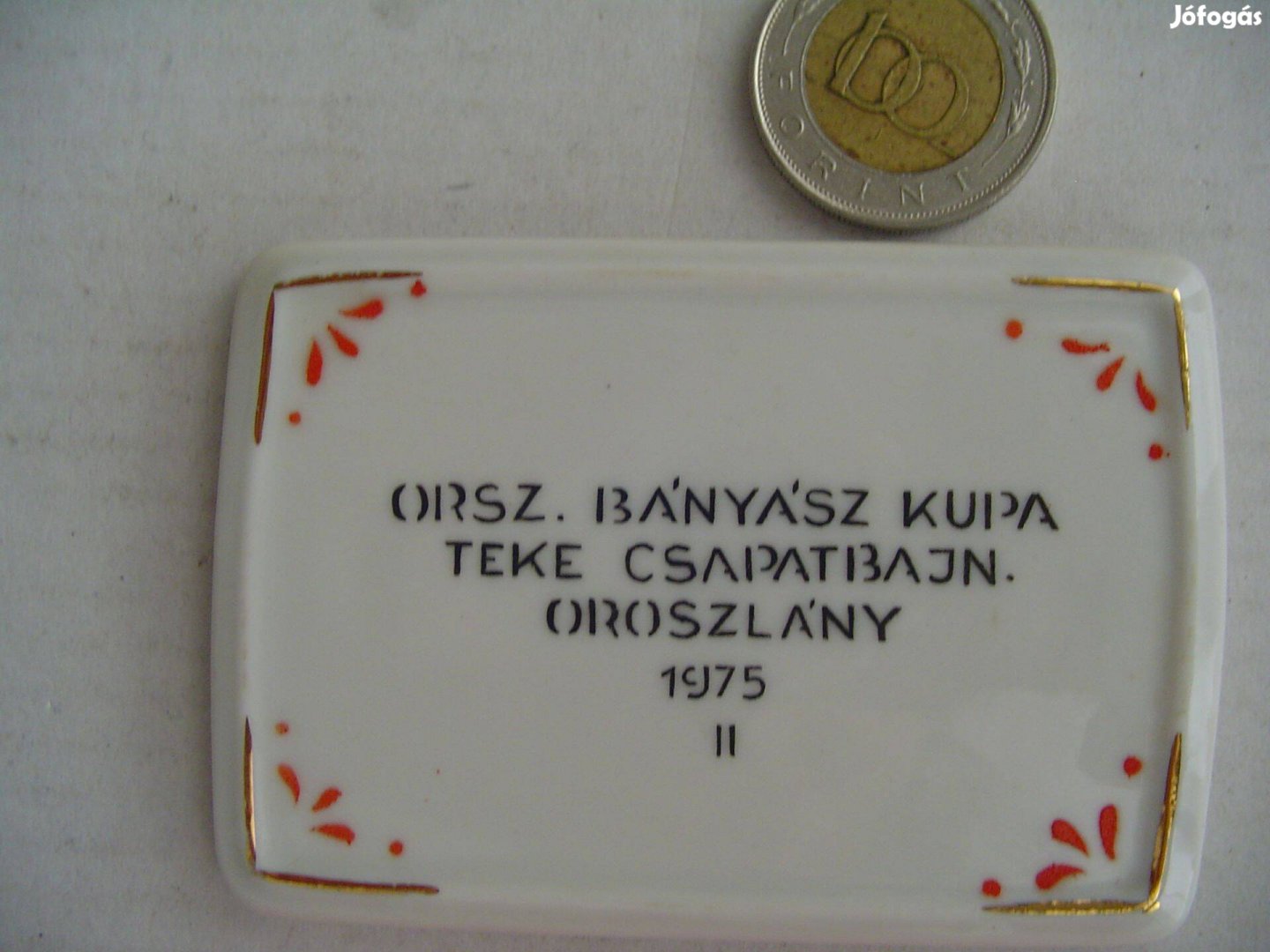 1975-ös Oroszlányi Bányász Teke Kupa porcelán érem