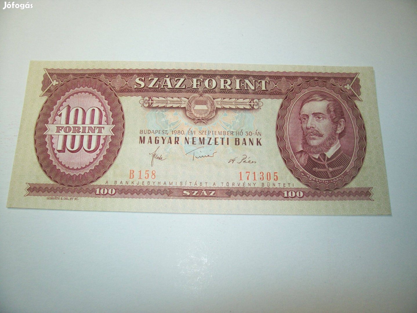 1980 évjáratú 100 forintos. B158. Kép szerint