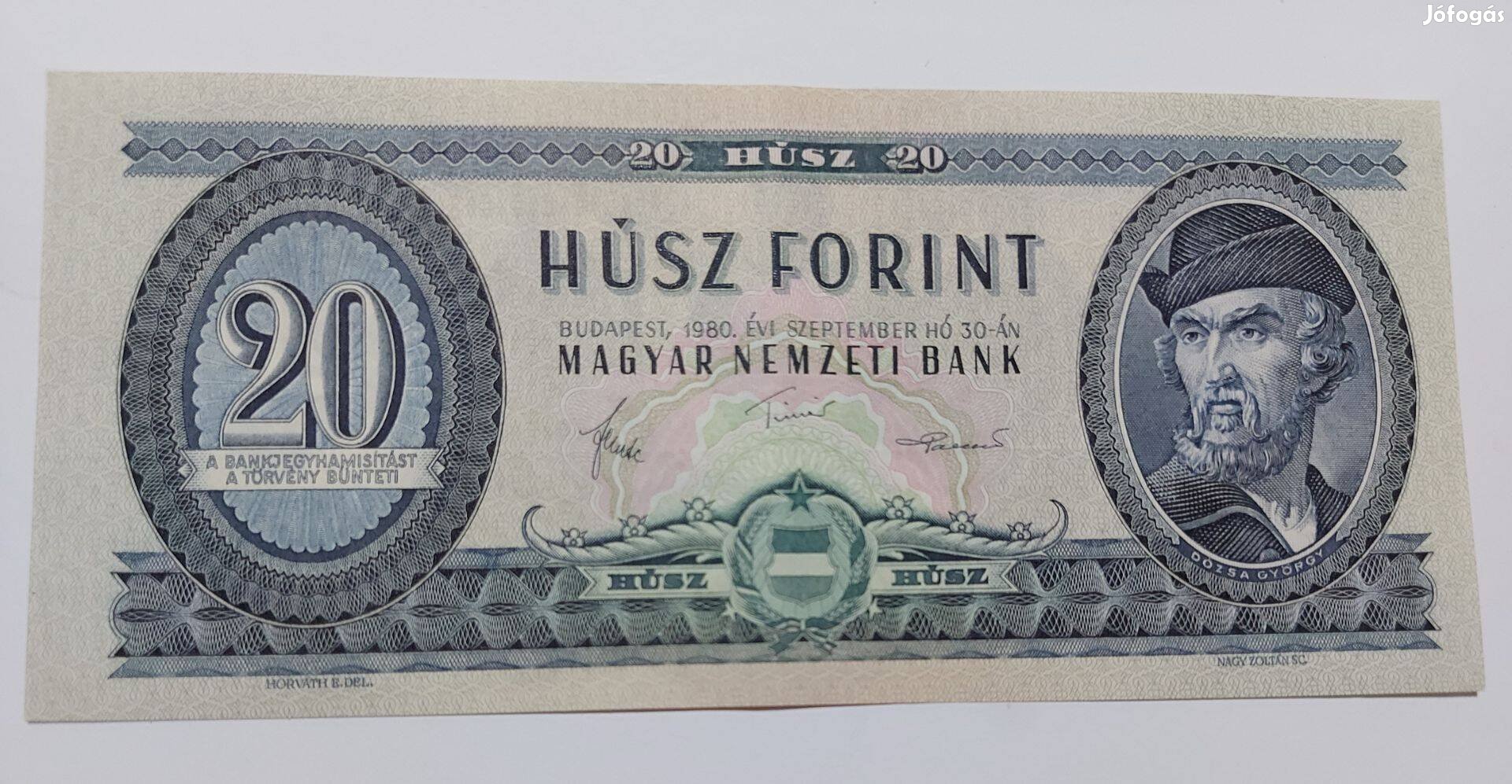 1980 évjáratú UNC papír 20 forintos bankjegy eladó